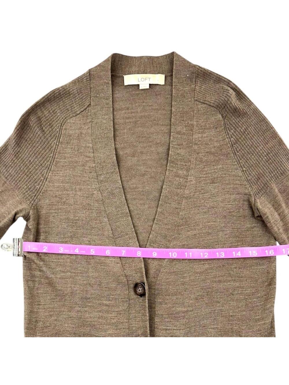 LOFT Button Down Cardigan Sweater Taupe Brown Tan Preppy Minimal - Picture 6 of 8